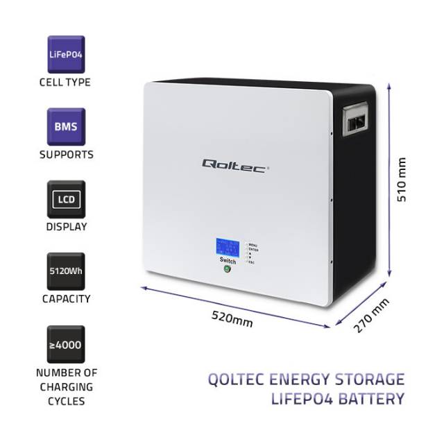 Qoltec LiFePO4 akkumulátoros energia tároló rendszer | 5kWh | 24V | BMS| LCD - Budapest XV. kerület, Apolló u - Elektronika 1