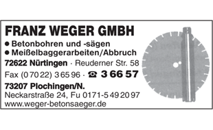 Franz Weger GmbH - Betonsägen - Abbruch - Betonarbeiten