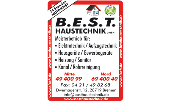 u27a4 B.E.S.T. Haustechnik GmbH 28719 Bremen-Burg-Grambke Öffnungszeiten | Adresse | Telefon 0