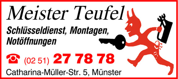 ➤ Meister Teufel Schlüsseldienst 48149 Münster-Centrum Öffnungszeiten | Adresse | Telefon 2