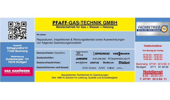 ➤ PFAFF-GAS-TECHNIK GmbH Ersatzteile-Service-Stuttgart 70378 Stuttgart-Steinhaldenfeld Öffnungszeiten | Adresse | Telefon 4
