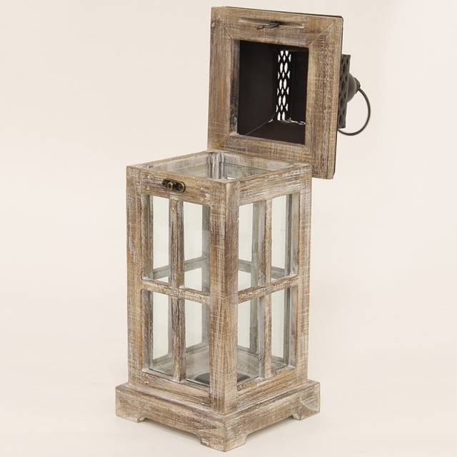 Fából készült fa keretes üvegezett fém fedelű lantern lámpás akasztóval 45x15,5x15,5cm - ART-POL - Budapest - Elektronika 0