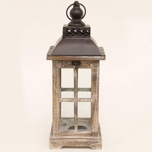 Fából készült fa keretes üvegezett fém fedelű lantern lámpás akasztóval 45x15,5x15,5cm - ART-POL - Budapest - Elektronika 1